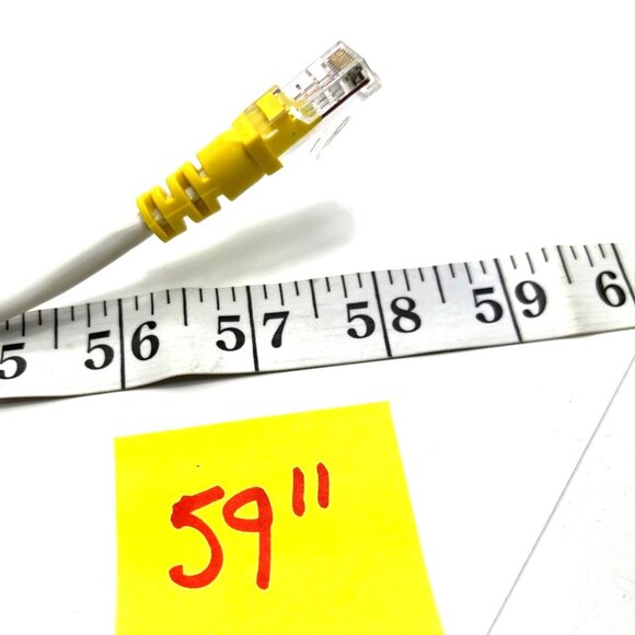 59" Ethernet Cable Cat5e White W/ Yellow Connectors - High-Speed Networking A509 - Picture 2 of 4